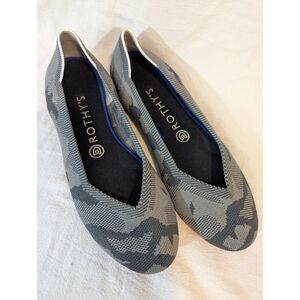 Rothy’s Women’s 8 Camo Print Flats Pointed Toe Shoes Gray Black Knit - LIKE NEW